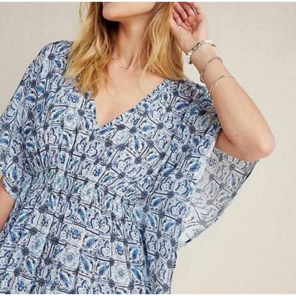 Rujuta Sheth Shira Caftan Blue White One Size - Picture 3 of 8